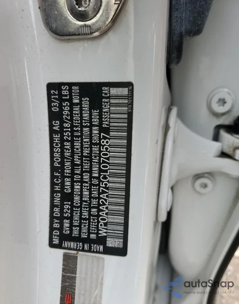 2012 Porsche Panamera 2 z USA, uszkodzony, nr VIN WP0AA2A75CL070587